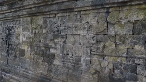 Bas Relief on the wall, Borobudur Temple Terrace, Java, Indonesia Stock Footage 307786727