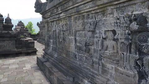 Bas Relief on the wall, Borobudur Temple Terrace, Java, Indonesia Stock Footage 307787682