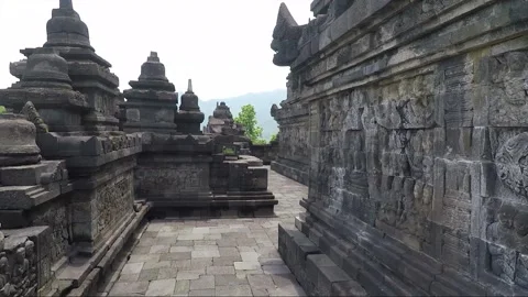 Bas Relief on the wall, Borobudur Temple Terrace, Java, Indonesia Stock Footage 307787941