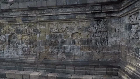 Bas Relief on the wall, Borobudur Temple Terrace, Java, Indonesia Stock Footage 307789073