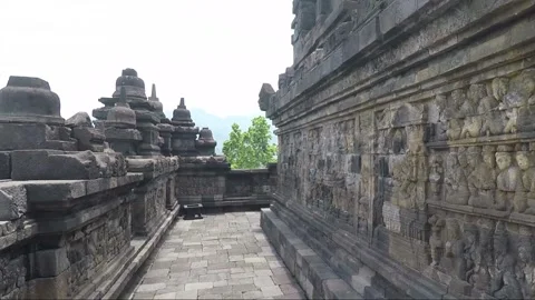 Bas Relief on the wall, Borobudur Temple Terrace, Java, Indonesia Stock Footage 307860321