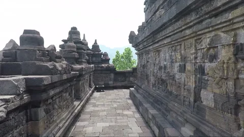 Bas Relief on the wall, Borobudur Temple Terrace, Java, Indonesia Vídeos de archivo 307861482