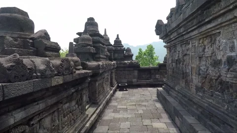 Bas Relief on the wall, Borobudur Temple Terrace, Java, Indonesia Stock Footage 307863283