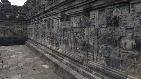 Bas Relief on the wall, Borobudur Temple Terrace, Java, Indonesia Stock Footage 308192602