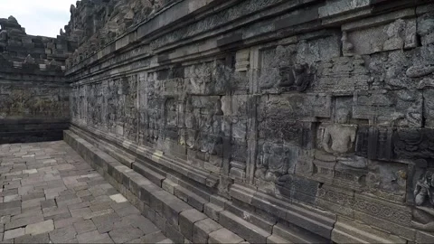 Bas Relief on the wall, Borobudur Temple Terrace, Java, Indonesia Stock-Footage 308192629