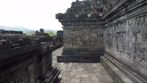 Bas Relief on the wall, Borobudur Temple Terrace, Java, Indonesia Stock Footage 308194403