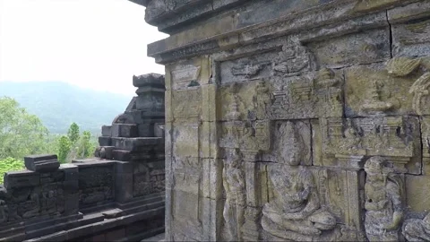Bas Relief on the wall, Borobudur Temple Terrace, Java, Indonesia Vídeo Stock 308253007