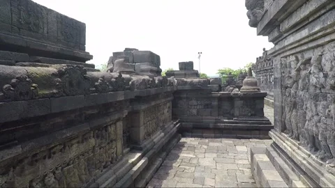 Bas Relief on the wall, Borobudur Temple Terrace, Java, Indonesia 스톡 동영상 308483561