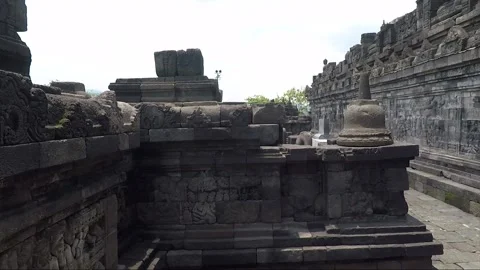 Bas Relief on the wall, Borobudur Temple Terrace, Java, Indonesia Stock Footage 308483947
