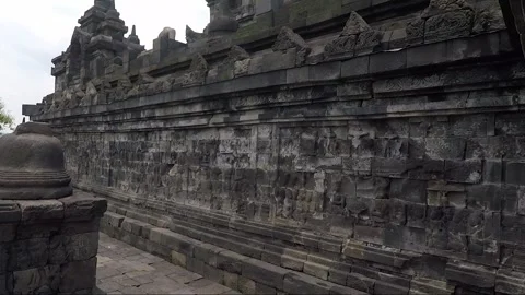Bas Relief on the wall, Borobudur Temple Terrace, Java, Indonesia Stock Footage 308741864