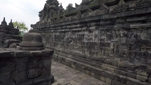 Bas Relief on the wall, Borobudur Temple Terrace, Java, Indonesia Vídeos de archivo 308741992