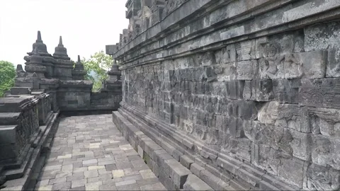 Bas Relief on the wall, Borobudur Temple Terrace, Java, Indonesia Stock Footage 308865782