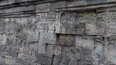 Bas Relief on the wall, Borobudur Temple Terrace, Java, Indonesia Stock Footage 308873876
