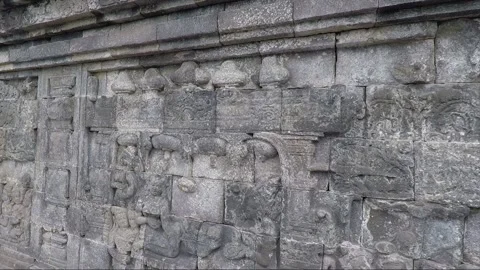 Bas Relief on the wall, Borobudur Temple Terrace, Java, Indonesia Video stock 308874617