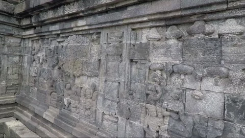 Bas Relief on the wall, Borobudur Temple Terrace, Java, Indonesia Stock Footage 308875618