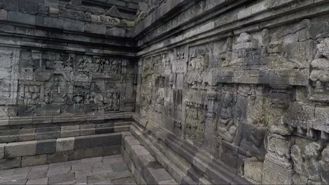 Bas Relief on the wall, Borobudur Temple Terrace, Java, Indonesia Stock Footage 309306800