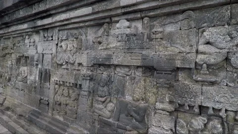 Bas Relief on the wall, Borobudur Temple Terrace, Java, Indonesia Stock Footage 309309972