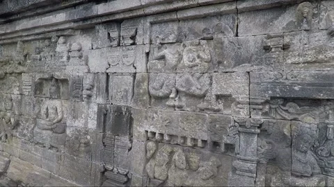 Bas Relief on the wall, Borobudur Temple Terrace, Java, Indonesia Stock-Footage 309312481