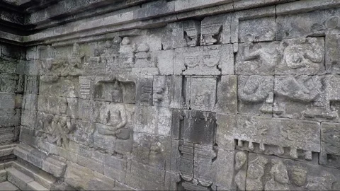 Bas Relief on the wall, Borobudur Temple Terrace, Java, Indonesia 스톡 동영상 309313553