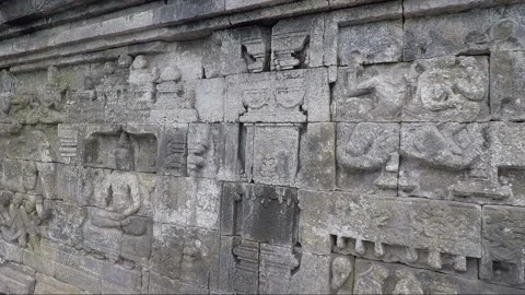 Bas Relief on the wall, Borobudur Temple Terrace, Java, Indonesia Stock Footage 309313645