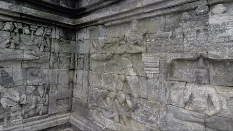 Bas Relief on the wall, Borobudur Temple Terrace, Java, Indonesia Stock Footage 309314063