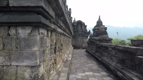 Bas Relief on the Wall, Buddha Statue, Borobudur Temple Terrace, Java, Indonesia Stock Footage 244982887