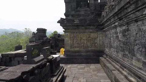 Bas Relief on the wall, Buddha Statue, Borobudur Temple Terrace, Java, Indonesia Stock-Footage 308252200