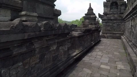 Bas Relief on the wall, Buddha Statue, Borobudur Temple Terrace, Java, Indonesia Stock Footage 308870450