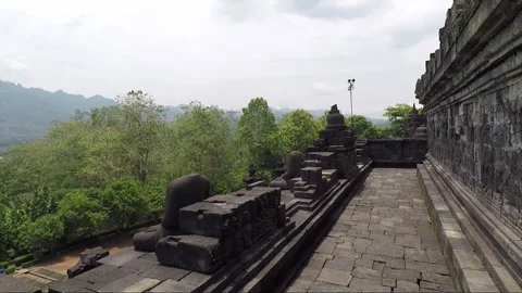 Bas Relief on the wall, Buddha Statues, Borobudur Temple Terrace, Indonesia Vídeos de archivo 308485080