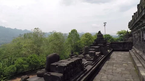 Bas Relief on the wall, Buddha Statues, Borobudur Temple Terrace, Indonesia 스톡 동영상 308485226