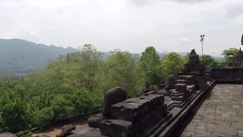 Bas Relief on the wall, Buddha Statues, Borobudur Temple Terrace, Indonesia Stock Footage 308485227