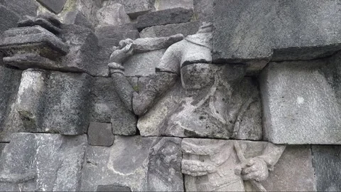 Bas Relief on the Wall, Main Temple Facade, Lumbung Temple, Java, Indonesia Stock Footage 306403877