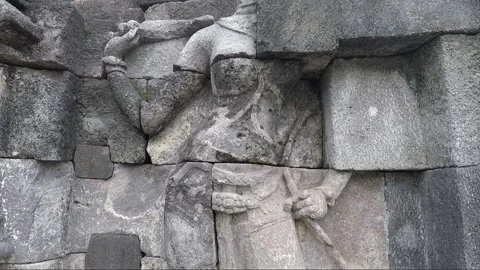 Bas Relief on the Wall, Main Temple Facade, Lumbung Temple, Java, Indonesia Vídeos de archivo 306404049
