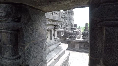 Bas Reliefs and Pinnacles on Terrace, Shiva Temple, Prambanan, Java, Indonesia Stock Footage 247012504