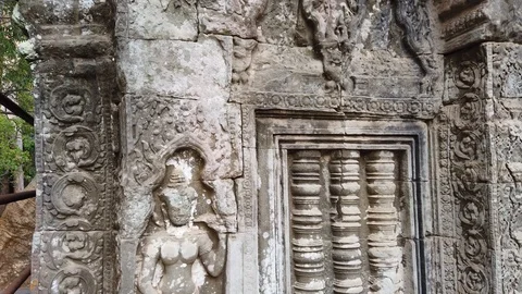 Bas-reliefs depicting the divine dancer APSAR, the temple of TA Prom Stock Footage 105985172