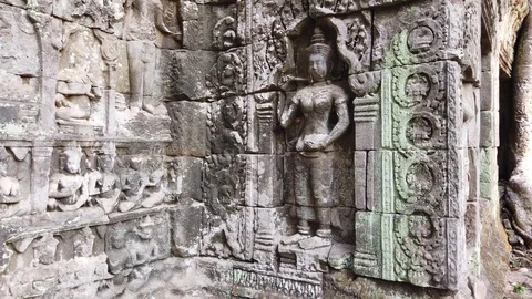 Bas-reliefs depicting the divine dancer APSAR, the temple of TA Prom Stock Footage 105985582