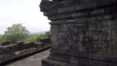 Bas Reliefs on the wall, Borobudur Temple Terrace, Java, Indonesia Stock Footage 242032341
