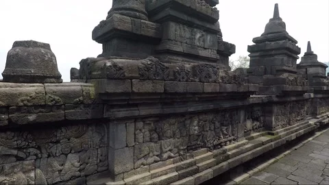Bas Reliefs on the Wall, Borobudur Temple Terrace, Java, Indonesia Stock Footage 243912908