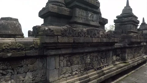 Bas Reliefs on the Wall, Borobudur Temple Terrace, Java, Indonesia Stock Footage 243913147