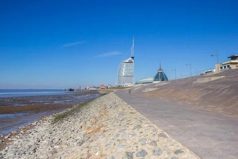 Basalt blocks on the dike at the de coast of Bremerhaven Stock Photos