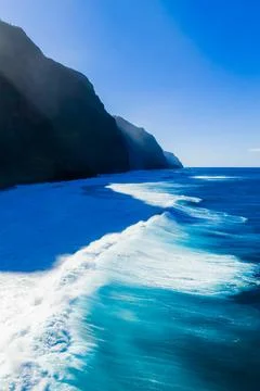 Basalt cliffs and Atlantic waves on Madeira's rugged north coast Stock Photos