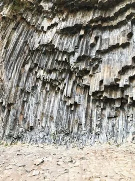 Basalt column cave in Armenia, background, wall, rock, stone, geology, volcanic Stock Photos