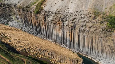 Basalt Column Formations of Studlagil Canyon in Iceland Stock Photos