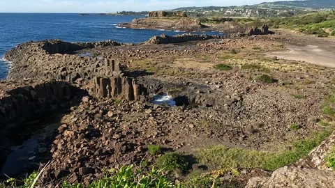 Basalt Columns and Rugged Coastline at Bombo Headland Geological Site, Kiam.. Stock Footage 312061584