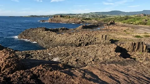 Basalt Columns and Rugged Coastline at Bombo Headland Geological Site, Kiam.. Stock Footage 312061626