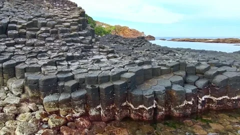Basalt columns in Phu yen, Vietnam. Landscape with basalt columns on the beach. 스톡 동영상 336794845