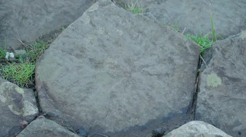 Basalt columns of rocks in Giants Causeway Stock Footage