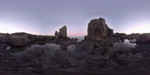 Basalt columns at sunset 360 Sitting height Stock Footage 80664032