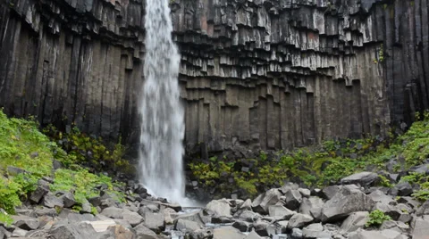 Basalt columns at Svartifoss (Black waterfall) in Iceland Stock Footage 33752416