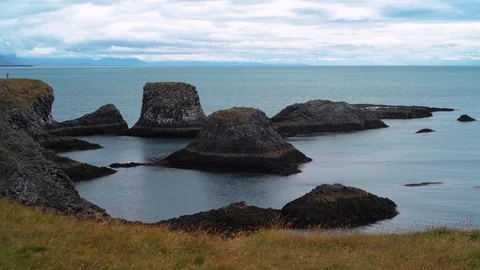 Basalt formation on the ocean near the small village of Hellnar, West Iceland Stock Footage 124129987
